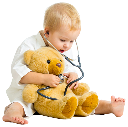 Child playing doctor with bear